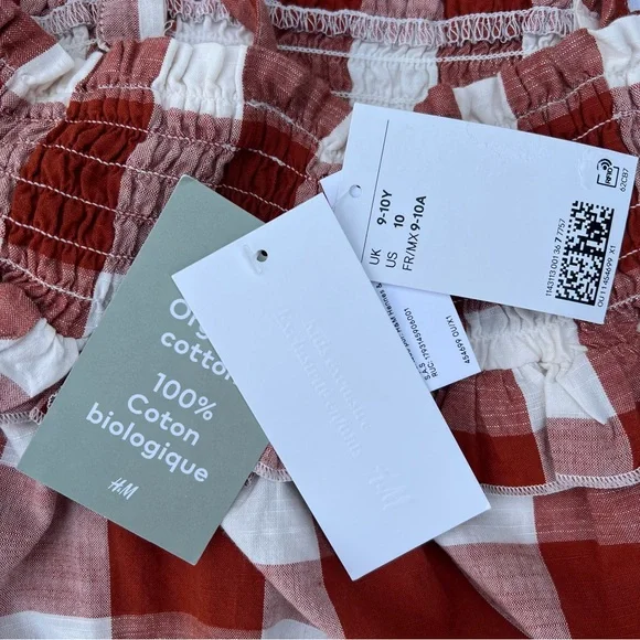 NWT | Size | Smocked Cotton Dress Rust Red/White, Checked - Picture 7 of 9